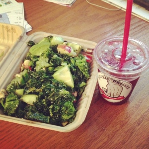 Knuckle Dragger hibiscus tea and broccoli and kale salad. SO YUMMY